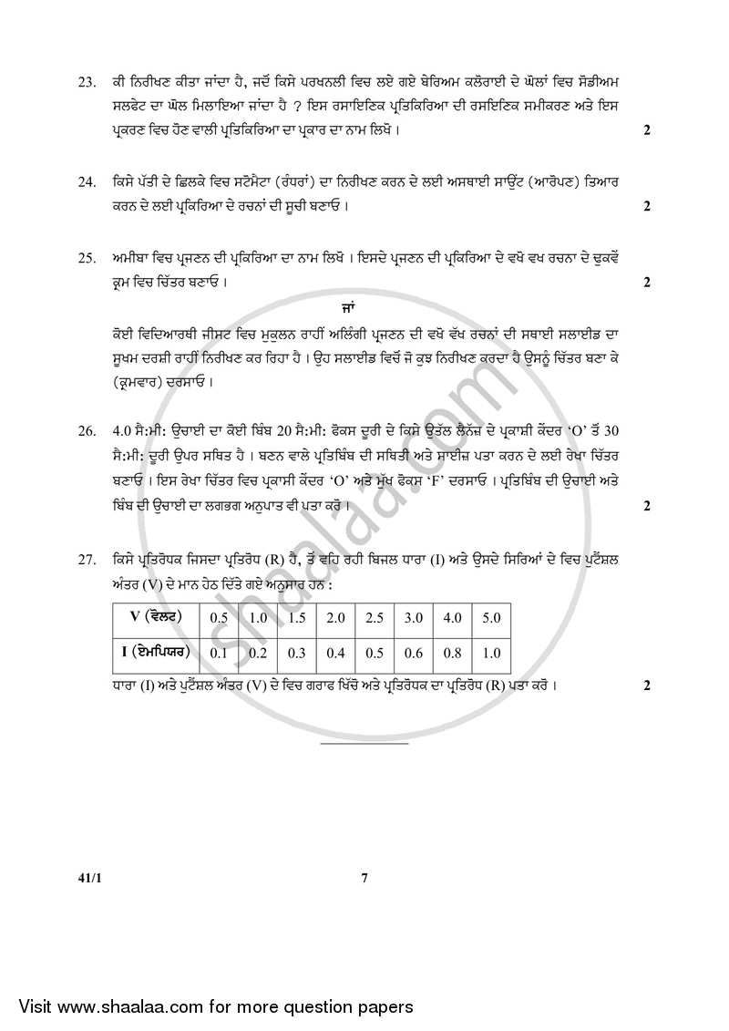 Science 2017-2018 Class 10 - CBSE (Central Board of Secondary Education) question paper with PDF download