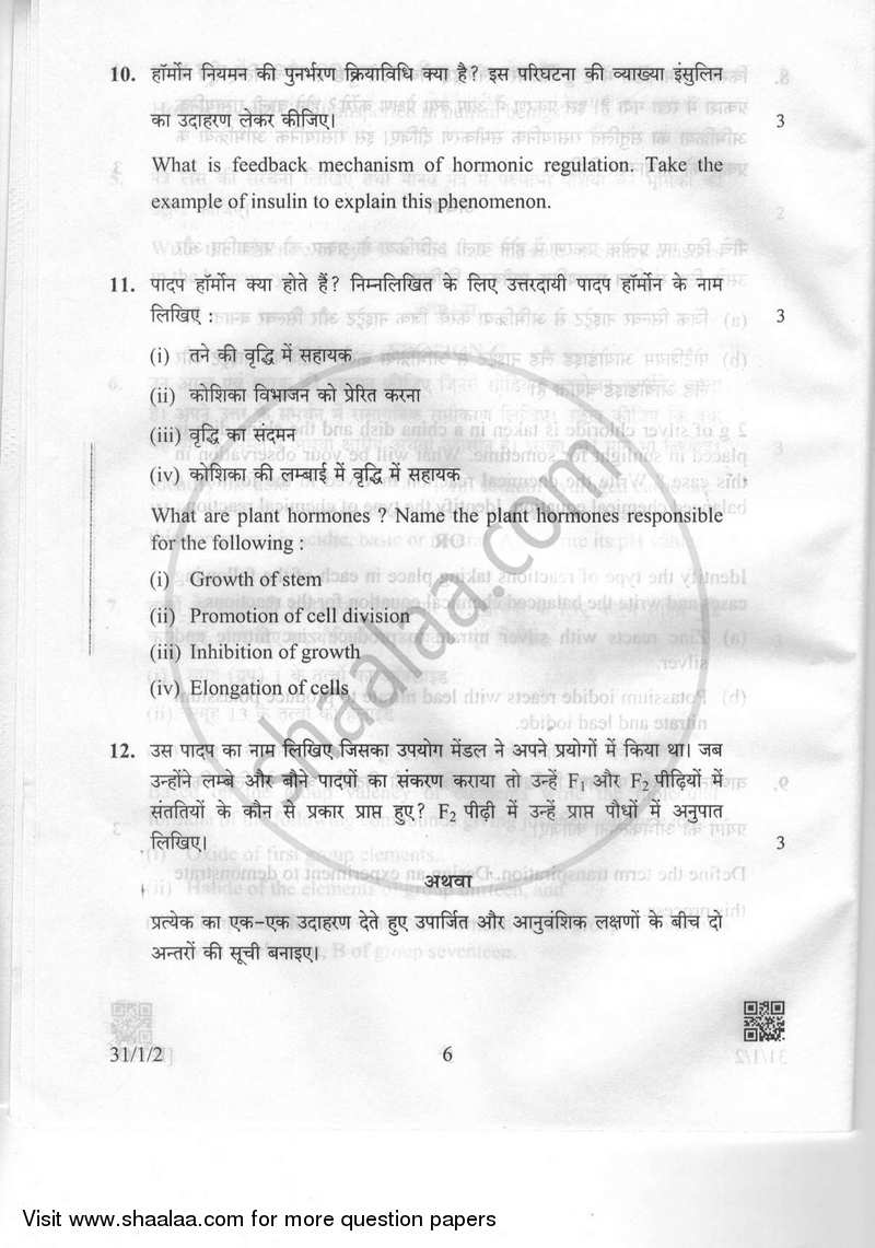 Science 2018-2019 Class 10 - CBSE (Central Board of Secondary Education) question paper with PDF download