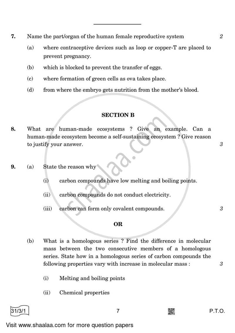 Science 2021-2022 Class 10 - CBSE (Central Board of Secondary Education) question paper with PDF download