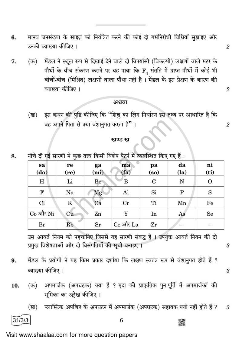 Science 2021-2022 Class 10 - CBSE (Central Board of Secondary Education) question paper with PDF download