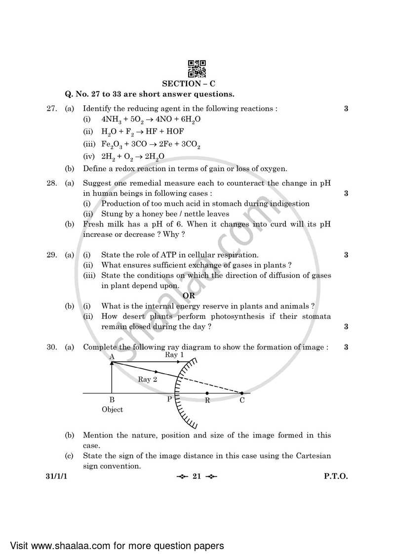 Science 2022-2023 Class 10 - CBSE (Central Board of Secondary Education) question paper with PDF download
