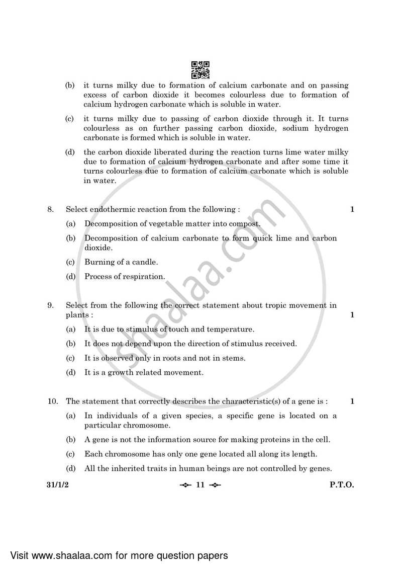 Science 2022-2023 Class 10 - CBSE (Central Board of Secondary Education) question paper with PDF download