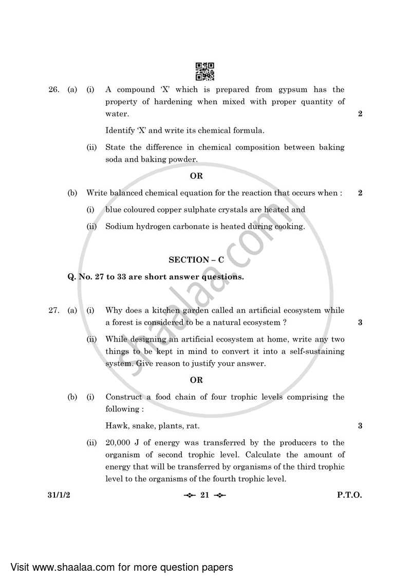 Science 2022-2023 Class 10 - CBSE (Central Board of Secondary Education) question paper with PDF download