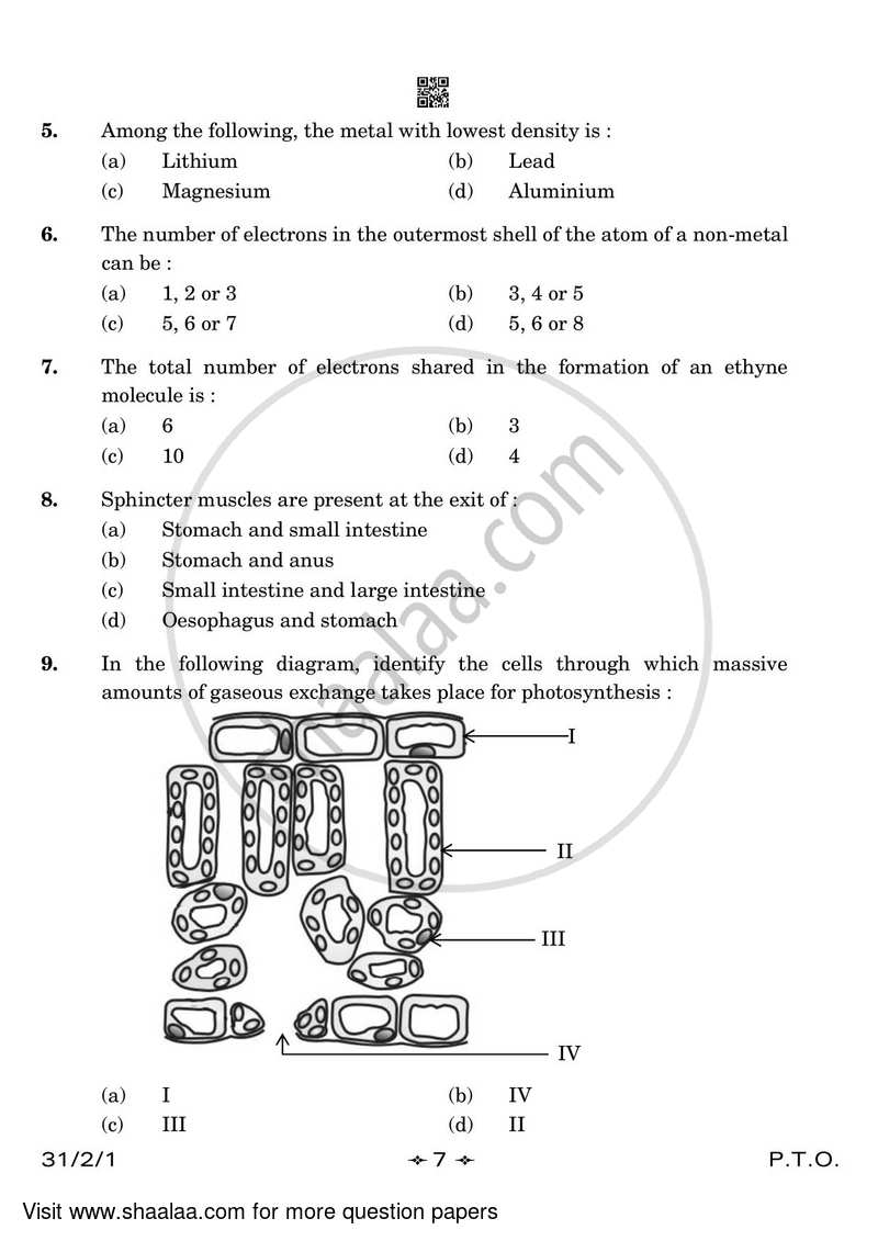 Science 2022-2023 Class 10 - CBSE (Central Board of Secondary Education) question paper with PDF download