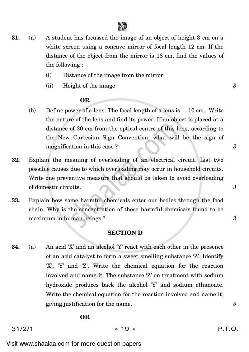 Science 2022-2023 Class 10 - CBSE (Central Board of Secondary Education) question paper with PDF download