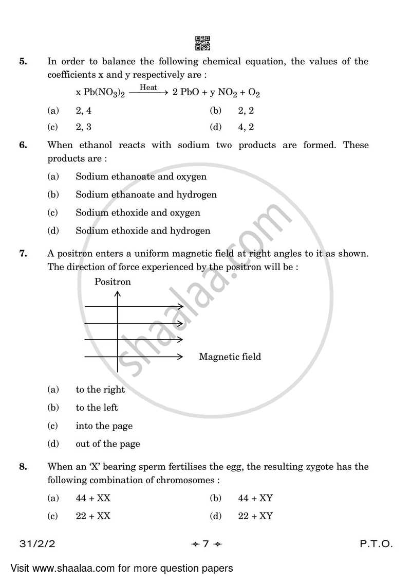 Science 2022-2023 Class 10 - CBSE (Central Board of Secondary Education) question paper with PDF download