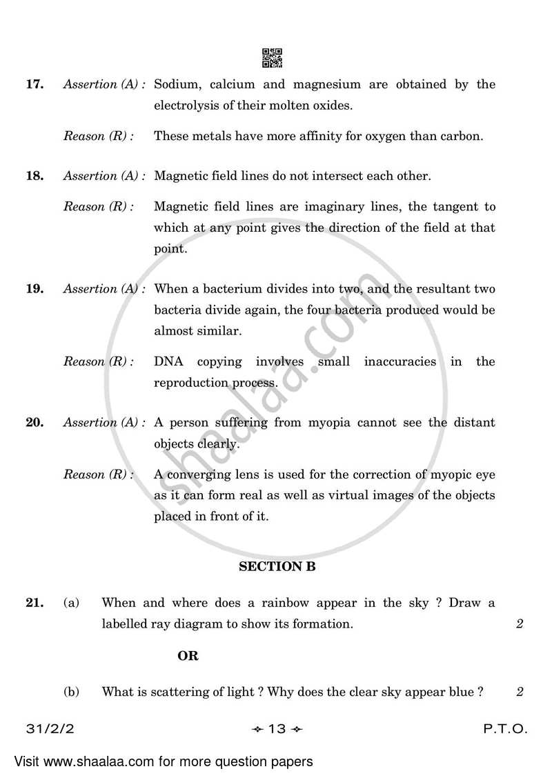 Science 2022-2023 Class 10 - CBSE (Central Board of Secondary Education) question paper with PDF download