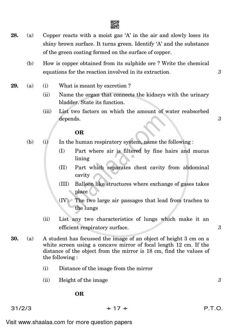Science 2022-2023 Class 10 - CBSE (Central Board of Secondary Education) question paper with PDF download