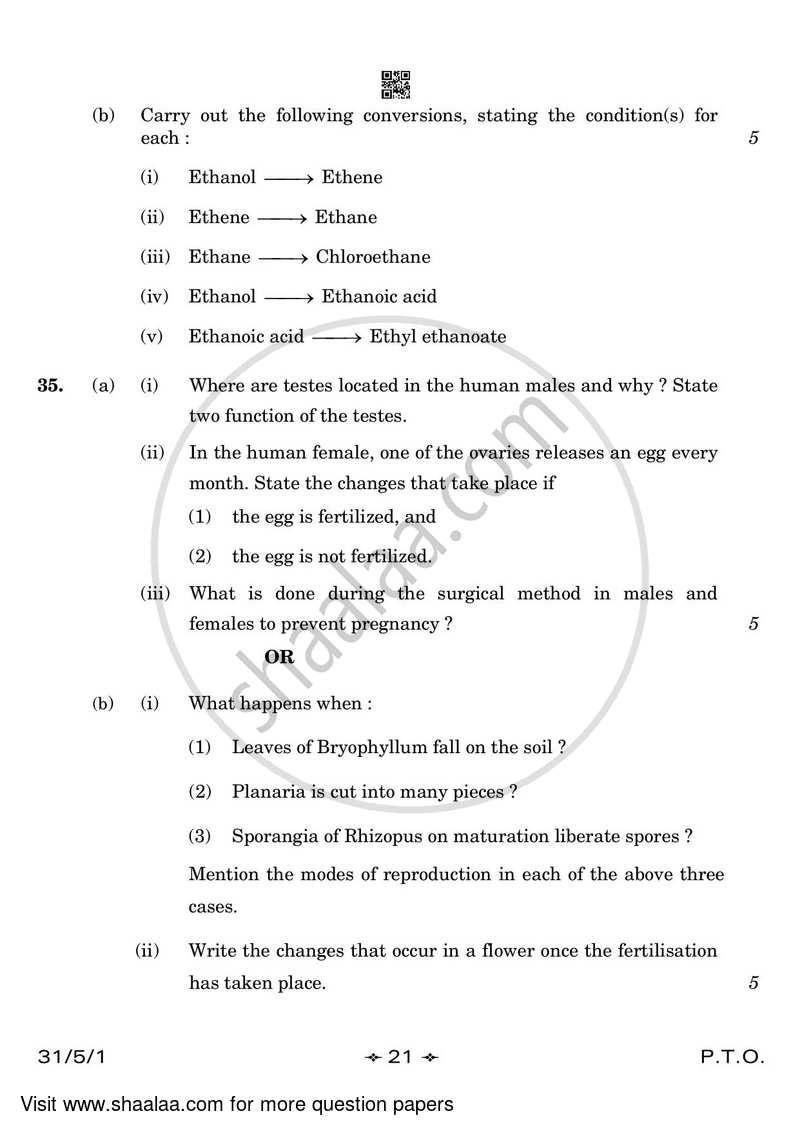 Science 2022-2023 Class 10 - CBSE (Central Board of Secondary Education) question paper with PDF download