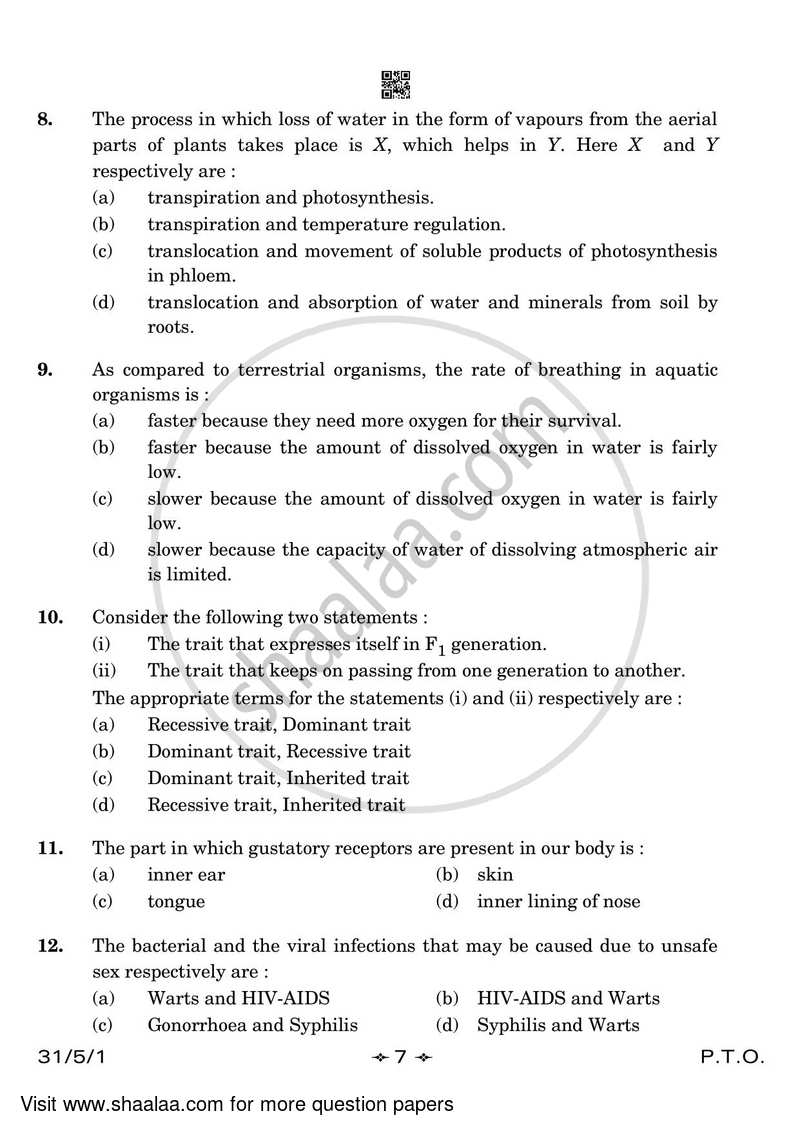 Science 2022-2023 Class 10 - CBSE (Central Board of Secondary Education) question paper with PDF download