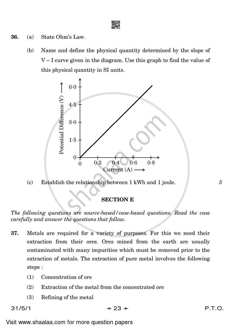 Science 2022-2023 Class 10 - CBSE (Central Board of Secondary Education) question paper with PDF download