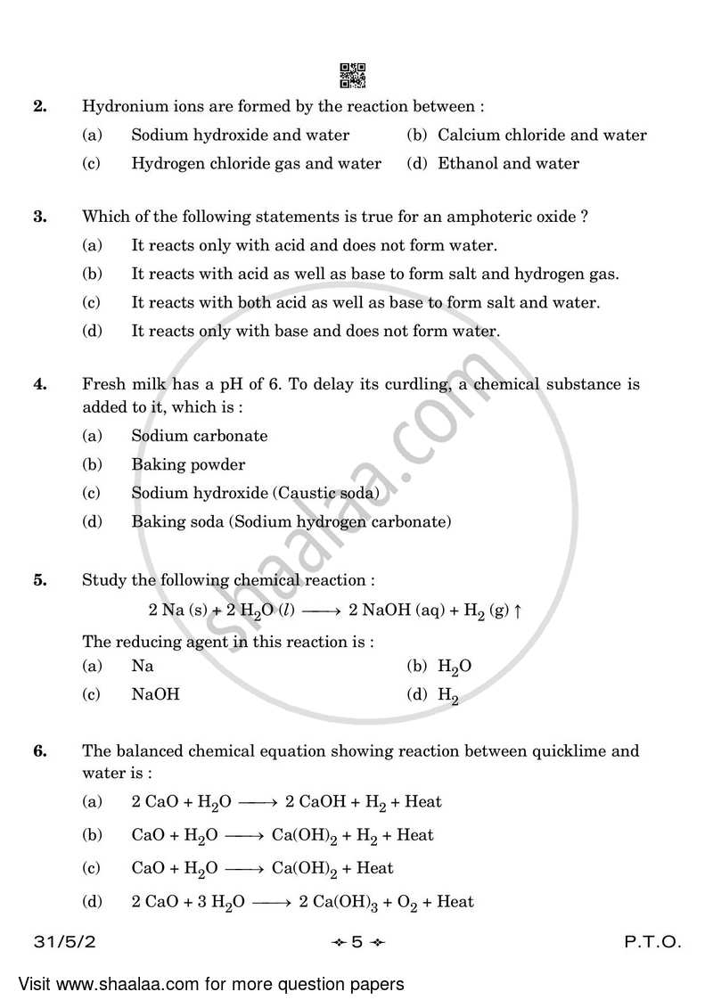 Science 2022-2023 Class 10 - CBSE (Central Board of Secondary Education) question paper with PDF download
