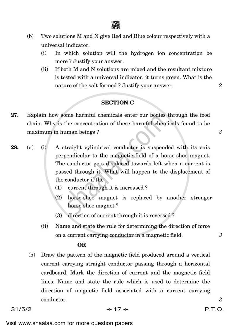 Science 2022-2023 Class 10 - CBSE (Central Board of Secondary Education) question paper with PDF download