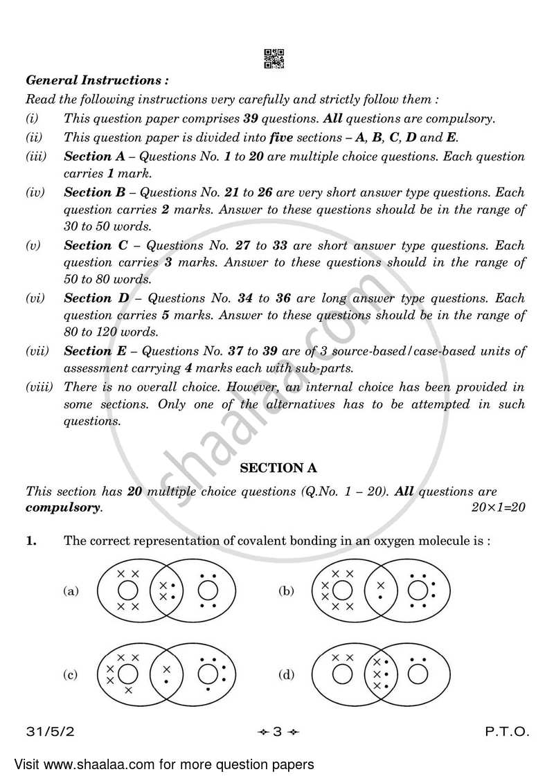 Science 2022-2023 Class 10 - CBSE (Central Board of Secondary Education) question paper with PDF download