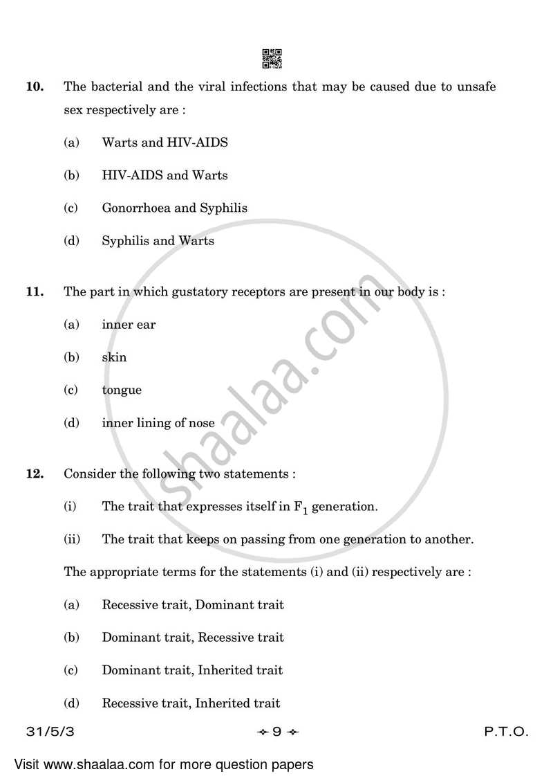 Science 2022-2023 Class 10 - CBSE (Central Board of Secondary Education) question paper with PDF download