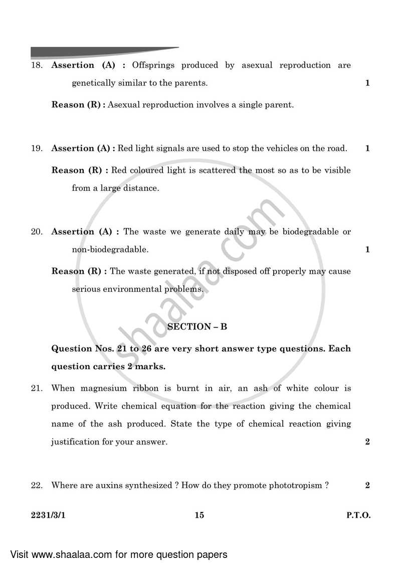 Science 2023-2024 Class 10 - CBSE (Central Board of Secondary Education) question paper with PDF download