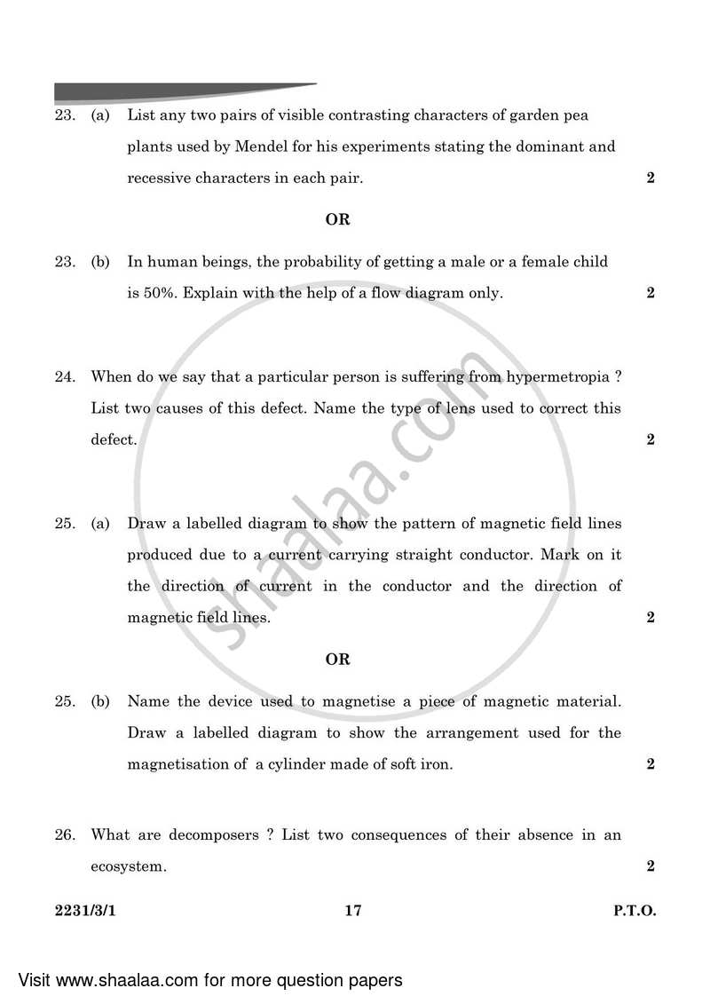Science 2023-2024 Class 10 - CBSE (Central Board of Secondary Education) question paper with PDF download