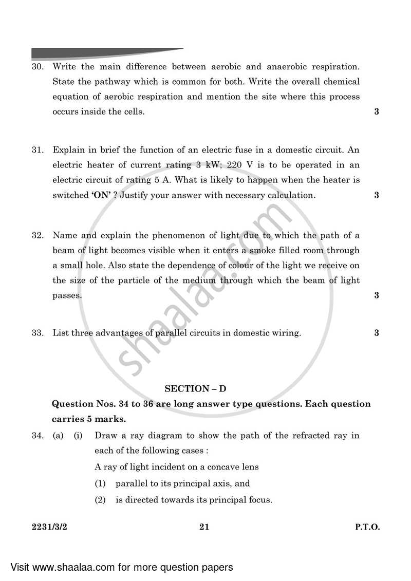Science 2023-2024 Class 10 - CBSE (Central Board of Secondary Education) question paper with PDF download