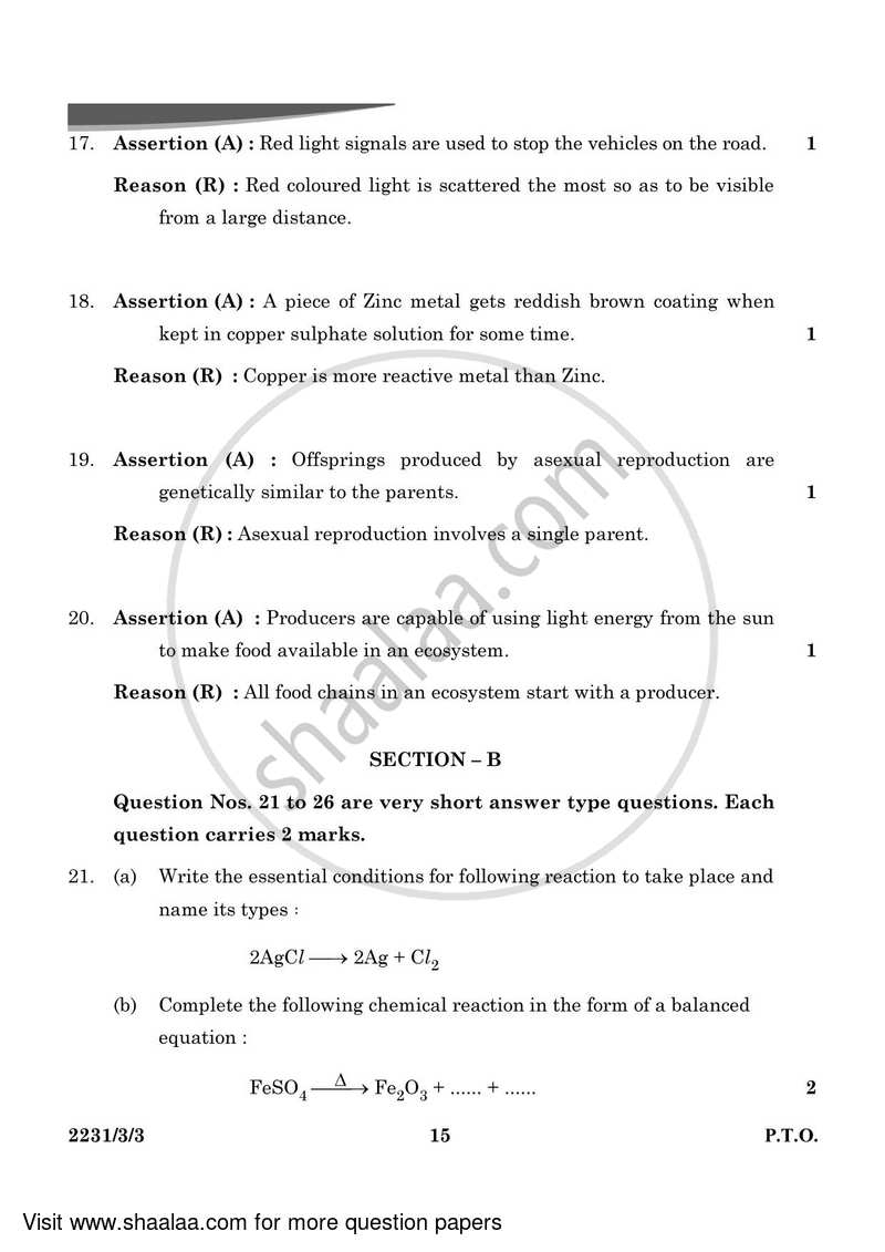 Science 2023-2024 Class 10 - CBSE (Central Board of Secondary Education) question paper with PDF download