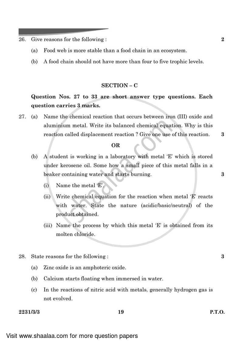 Science 2023-2024 Class 10 - CBSE (Central Board of Secondary Education) question paper with PDF download