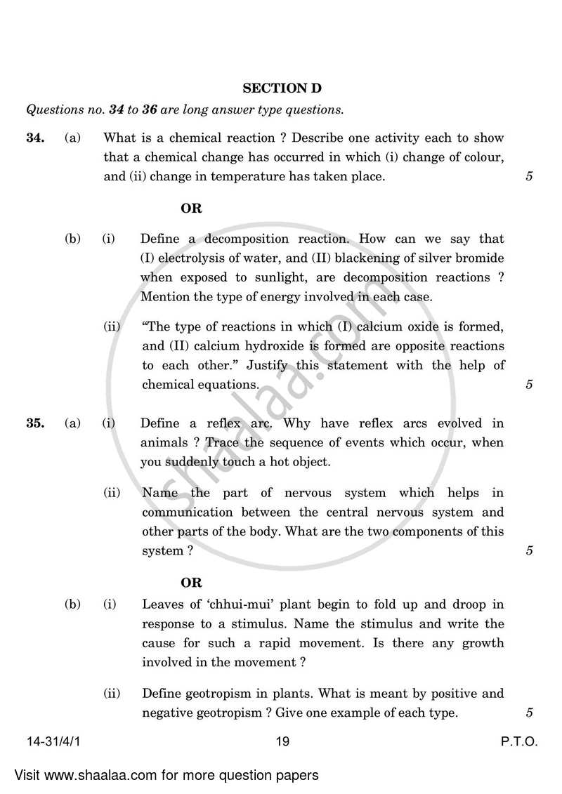Science 2023-2024 Class 10 - CBSE (Central Board of Secondary Education) question paper with PDF download