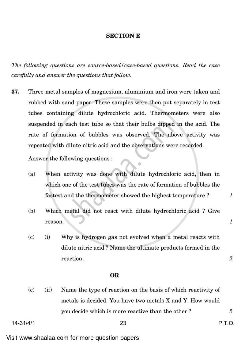 Science 2023-2024 Class 10 - CBSE (Central Board of Secondary Education) question paper with PDF download