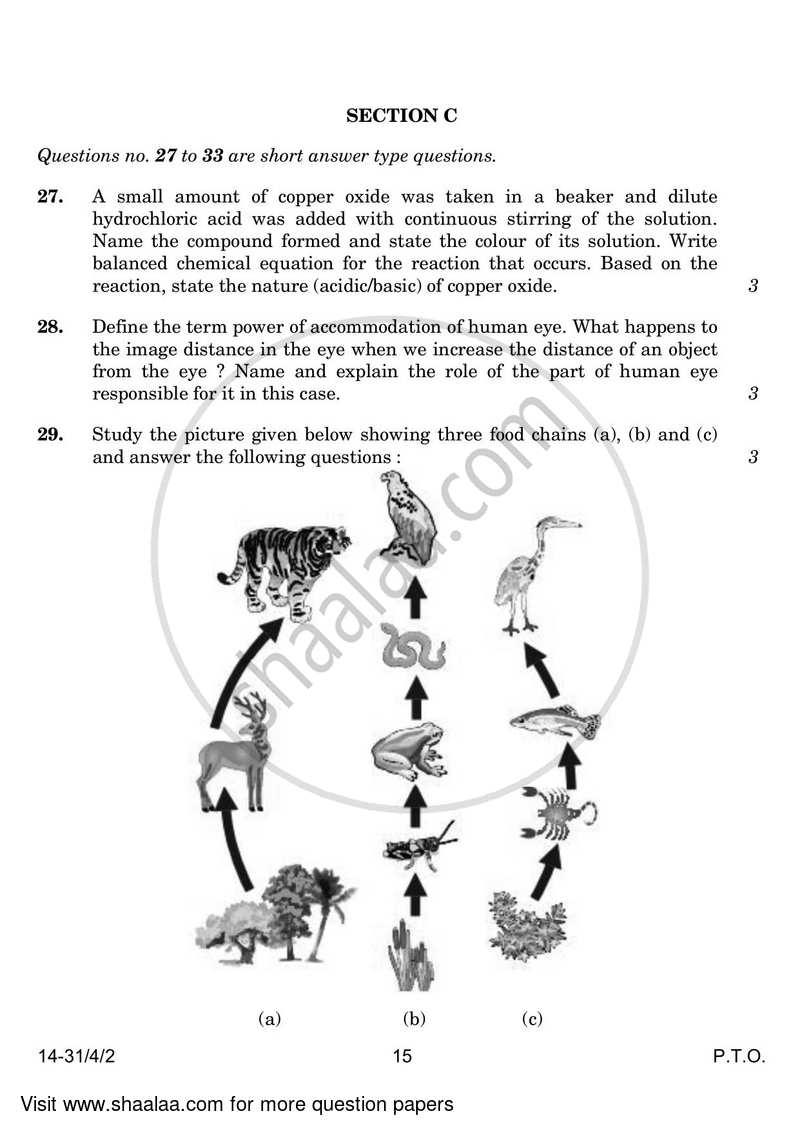 Science 2023-2024 Class 10 - CBSE (Central Board of Secondary Education) question paper with PDF download