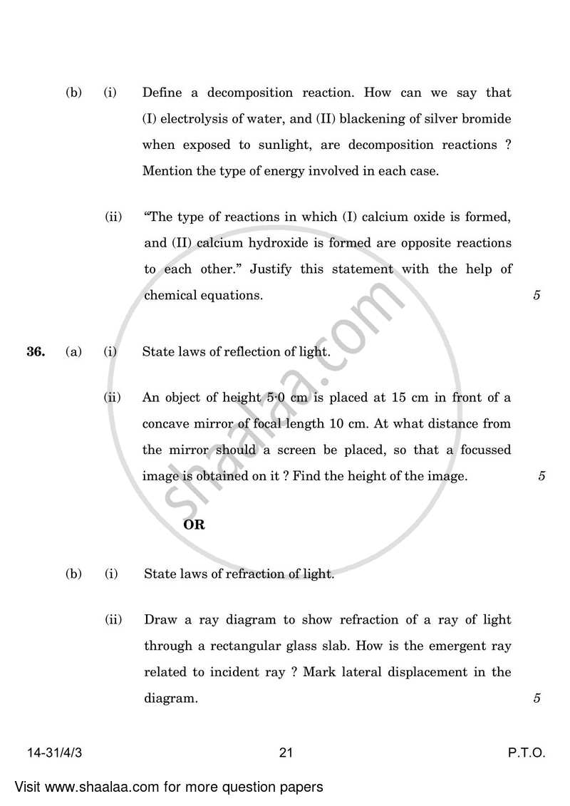 Science 2023-2024 Class 10 - CBSE (Central Board of Secondary Education) question paper with PDF download