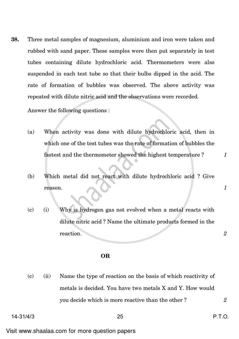 Science 2023-2024 Class 10 - CBSE (Central Board of Secondary Education) question paper with PDF download
