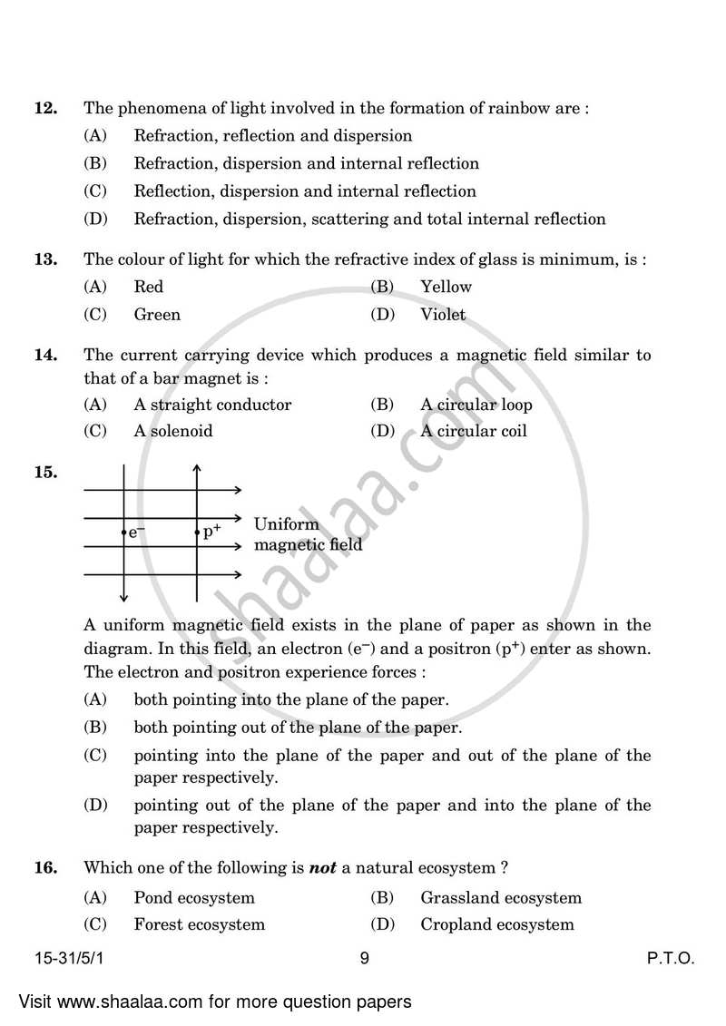 Science 2023-2024 Class 10 - CBSE (Central Board of Secondary Education) question paper with PDF download