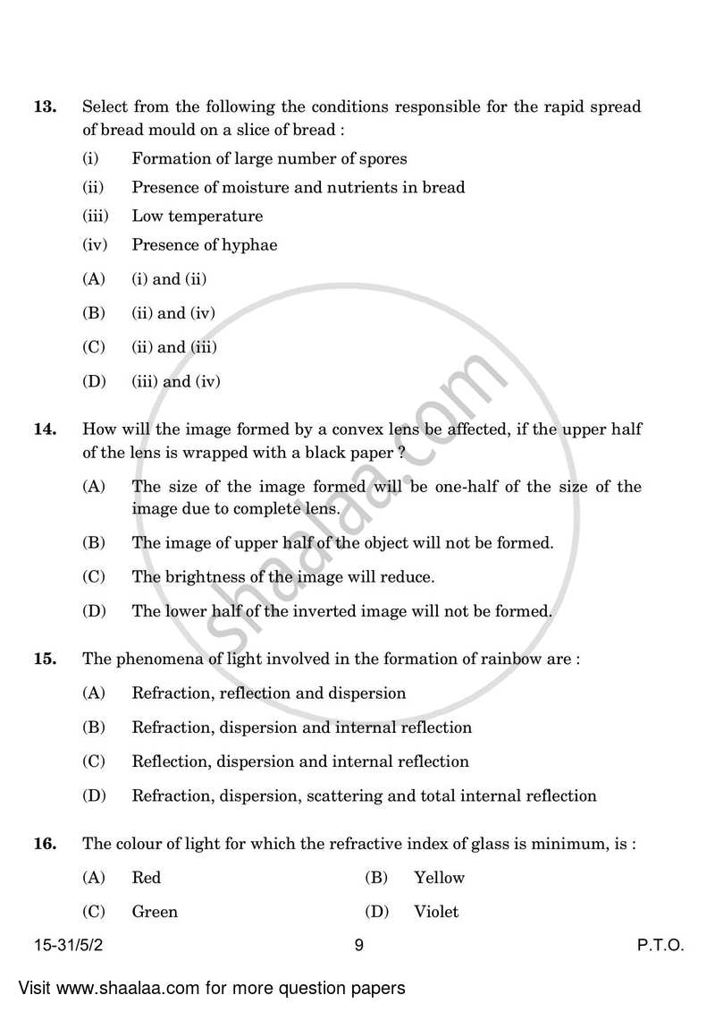 Science 2023-2024 Class 10 - CBSE (Central Board of Secondary Education) question paper with PDF download