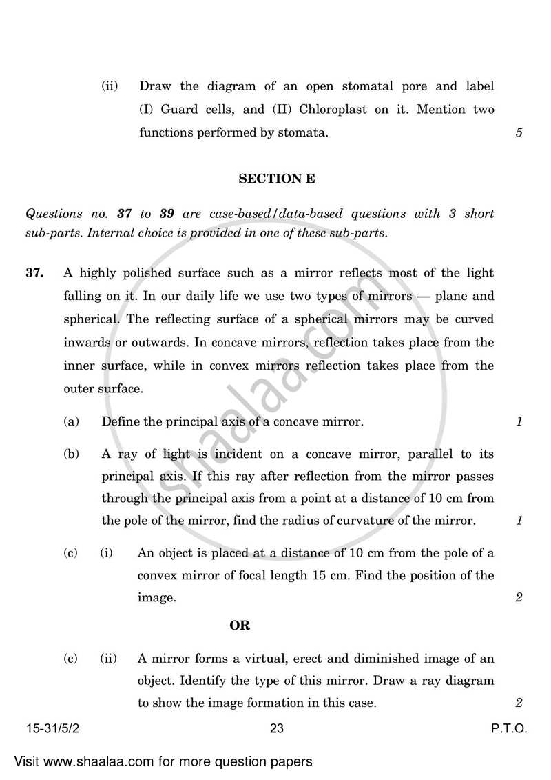 Science 2023-2024 Class 10 - CBSE (Central Board of Secondary Education) question paper with PDF download