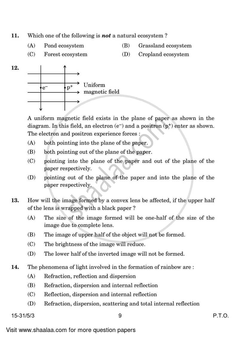 Science 2023-2024 Class 10 - CBSE (Central Board of Secondary Education) question paper with PDF download