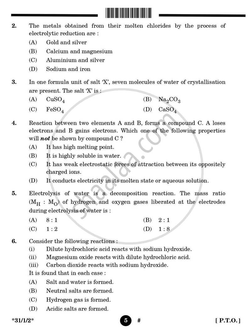 Science 2024-2025 Class 10 - CBSE (Central Board of Secondary Education) question paper with PDF download