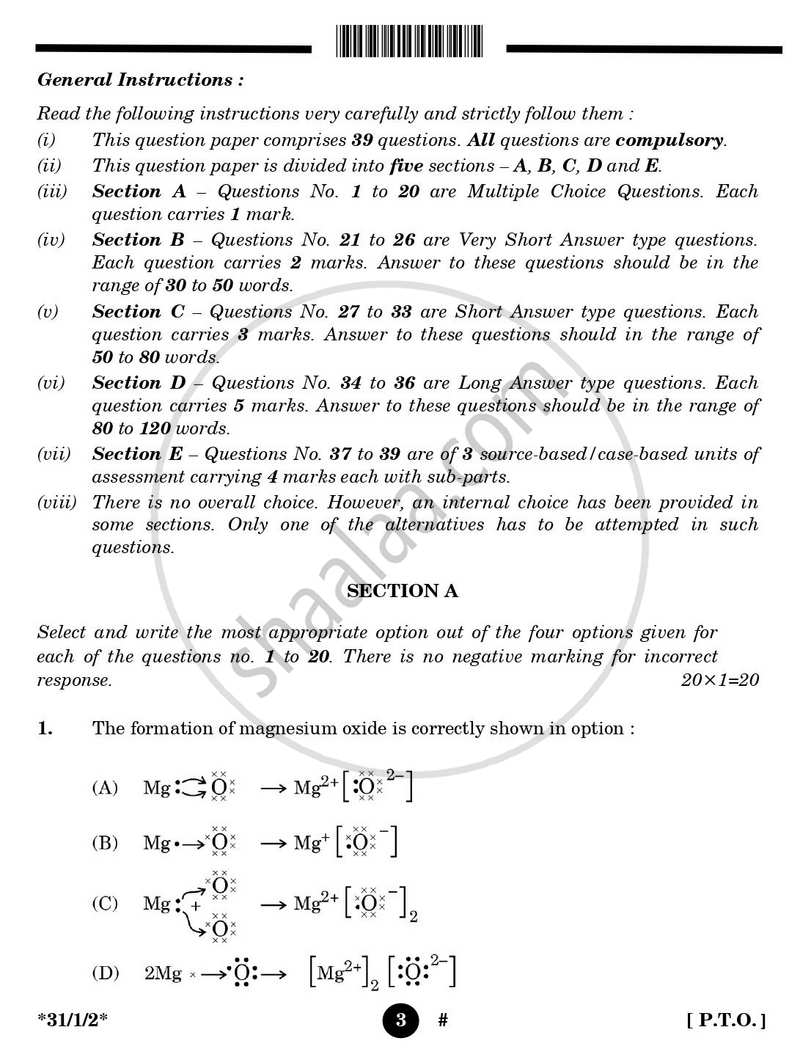 Science 2024-2025 Class 10 - CBSE (Central Board of Secondary Education) question paper with PDF download