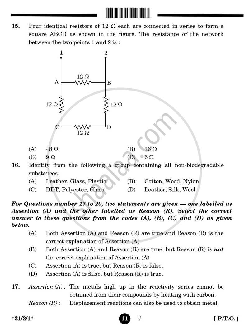 Science 2024-2025 Class 10 - CBSE (Central Board of Secondary Education) question paper with PDF download