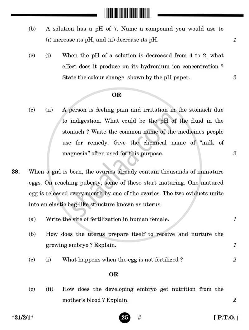 Science 2024-2025 Class 10 - CBSE (Central Board of Secondary Education) question paper with PDF download