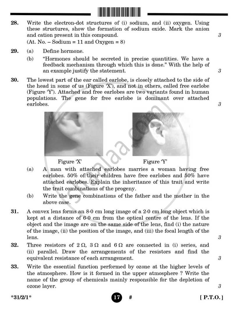 Science 2024-2025 Class 10 - CBSE (Central Board of Secondary Education) question paper with PDF download