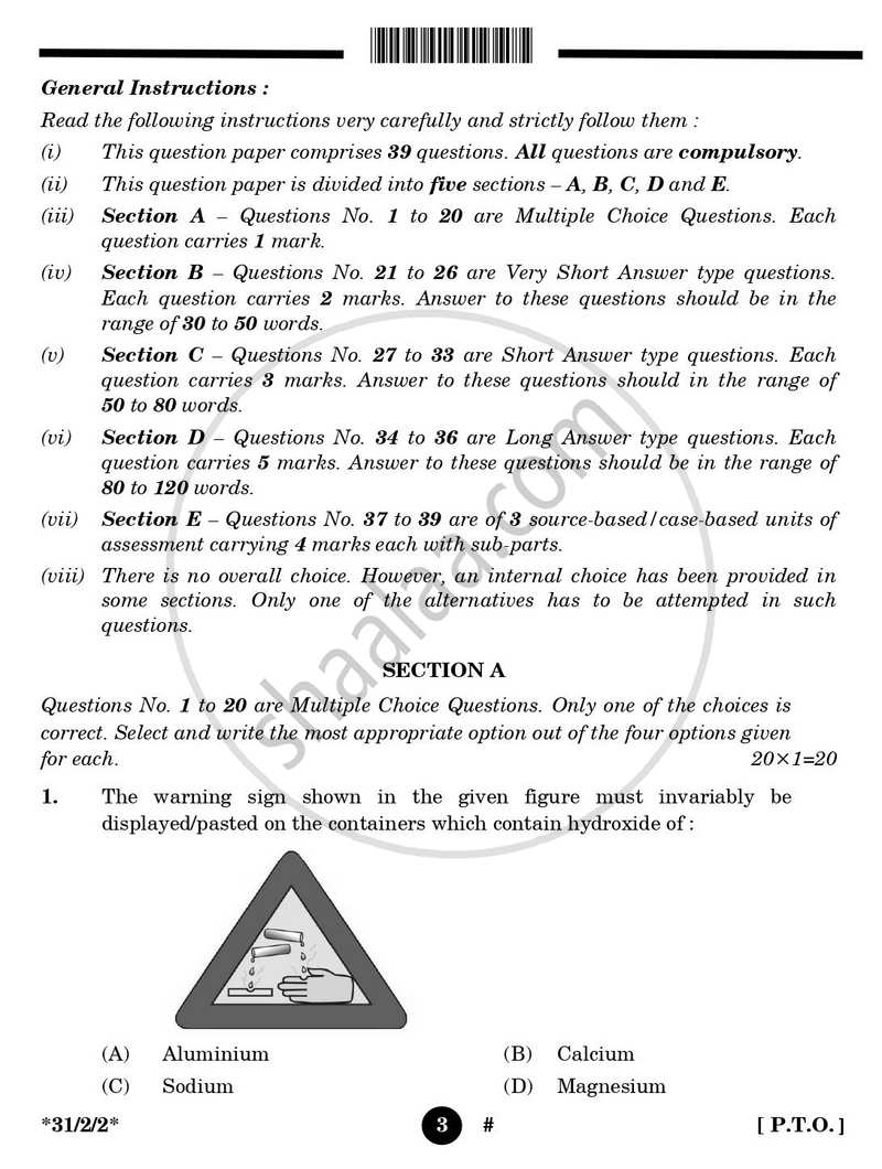 Science 2024-2025 Class 10 - CBSE (Central Board of Secondary Education) question paper with PDF download