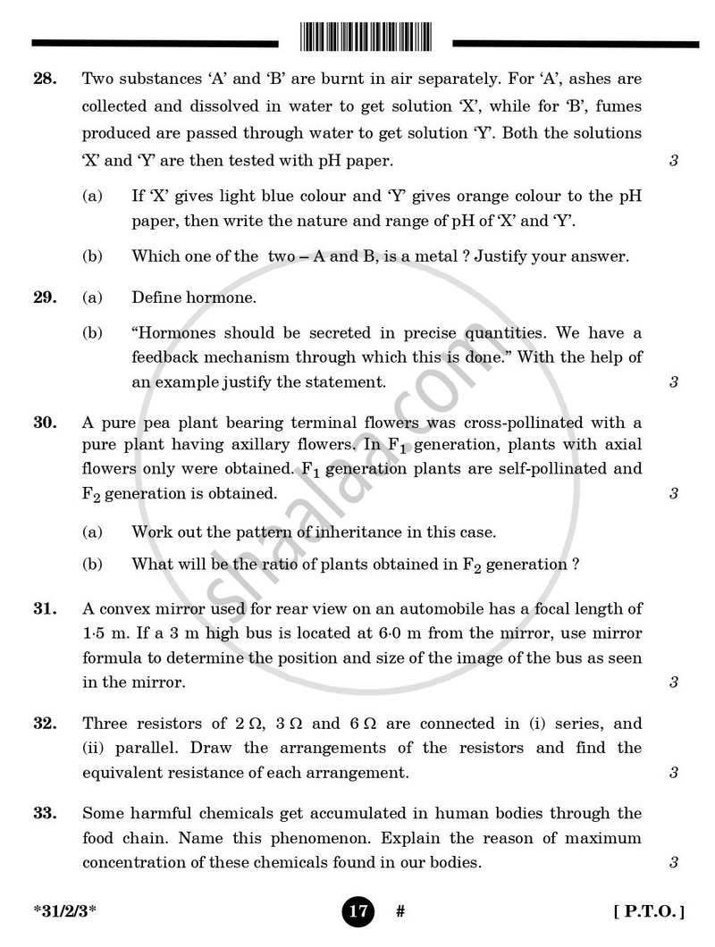 Science 2024-2025 Class 10 - CBSE (Central Board of Secondary Education) question paper with PDF download