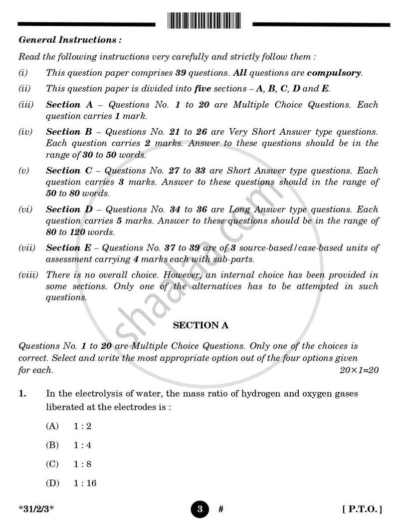 Science 2024-2025 Class 10 - CBSE (Central Board of Secondary Education) question paper with PDF download