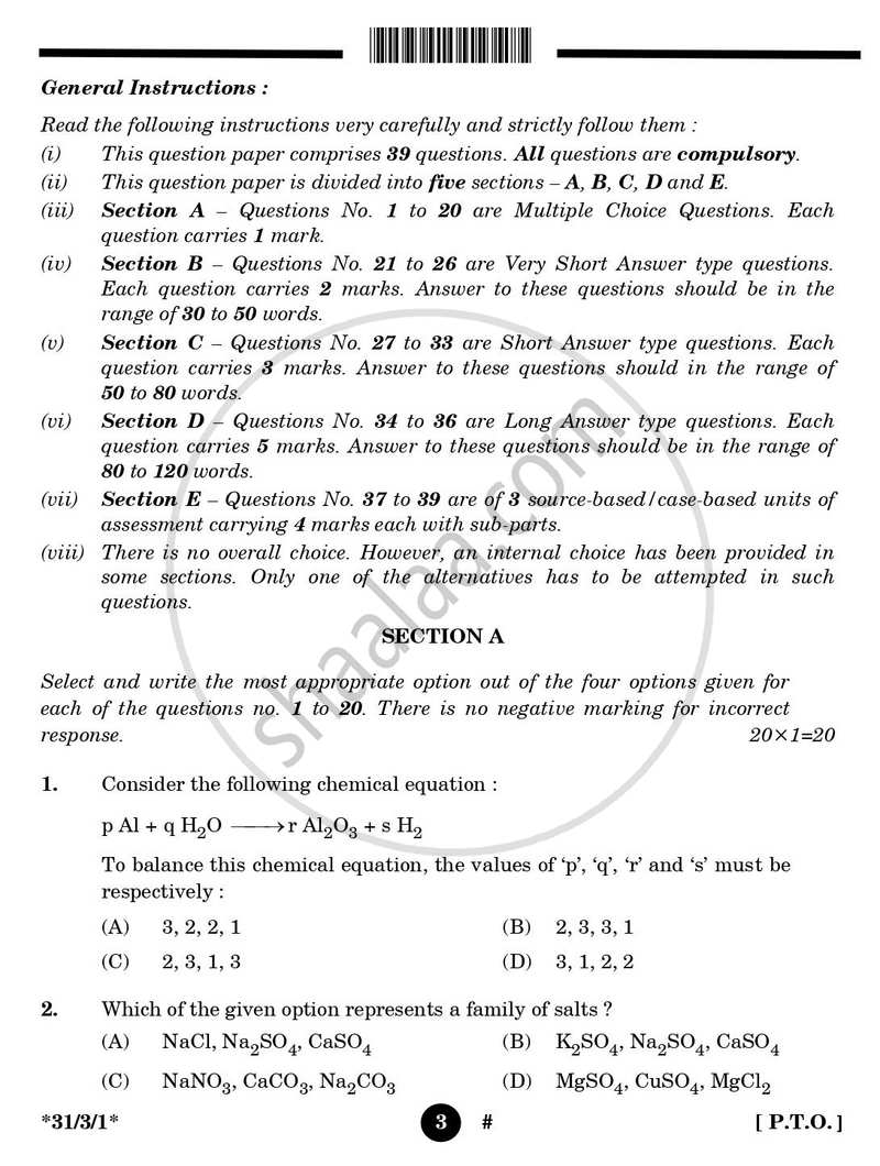 Science 2024-2025 Class 10 - CBSE (Central Board of Secondary Education) question paper with PDF download