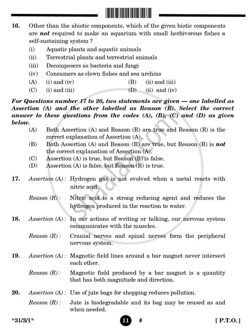Science 2024-2025 Class 10 - CBSE (Central Board of Secondary Education) question paper with PDF download
