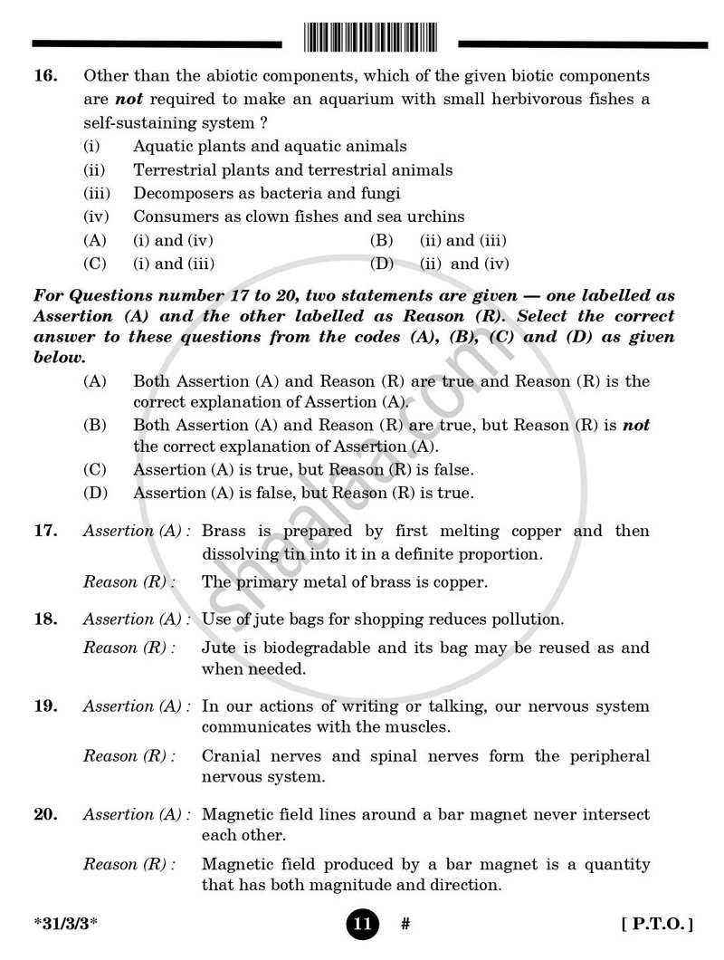 Science 2024-2025 Class 10 - CBSE (Central Board of Secondary Education) question paper with PDF download