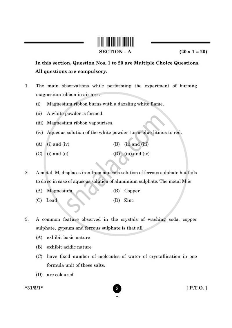 Science 2024-2025 Class 10 - CBSE (Central Board of Secondary Education) question paper with PDF download