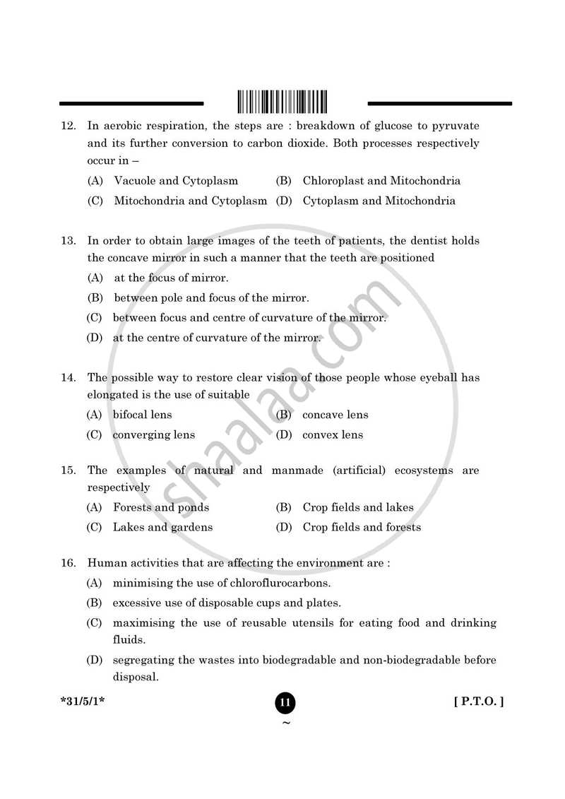 Science 2024-2025 Class 10 - CBSE (Central Board of Secondary Education) question paper with PDF download