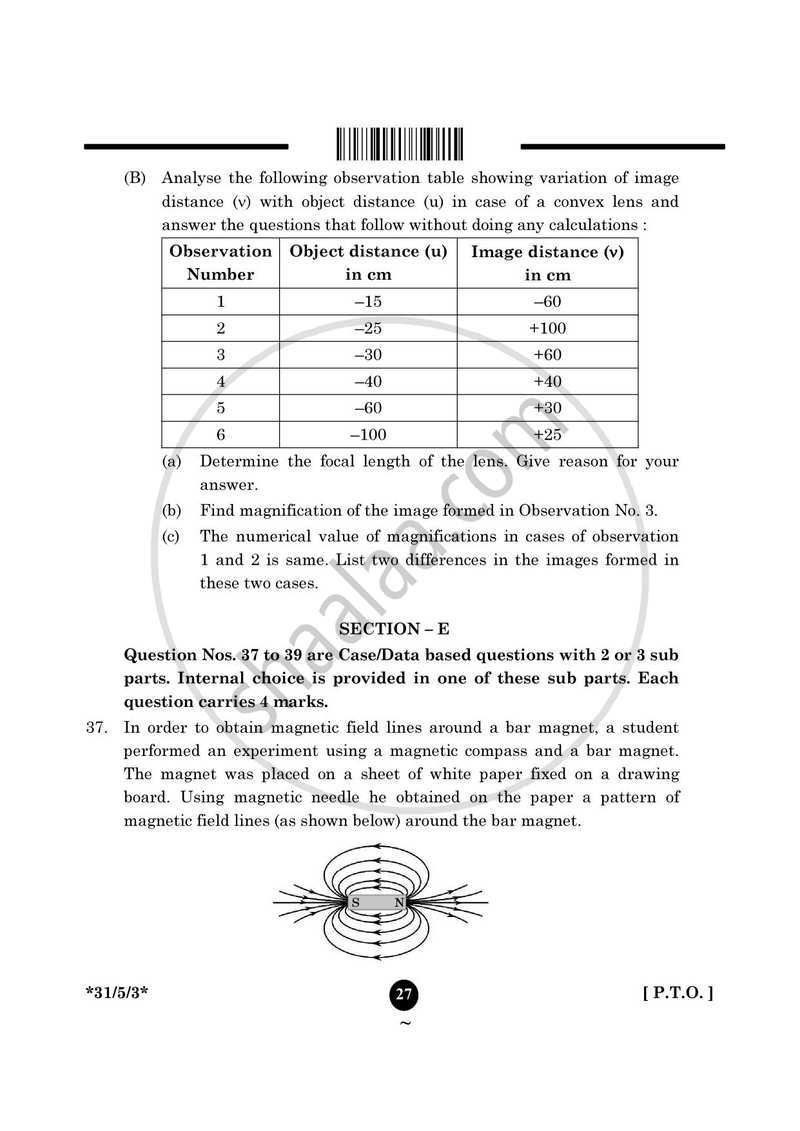 Science 2024-2025 Class 10 - CBSE (Central Board of Secondary Education) question paper with PDF download