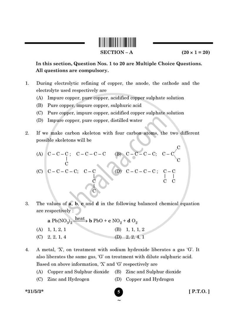 Science 2024-2025 Class 10 - CBSE (Central Board of Secondary Education) question paper with PDF download