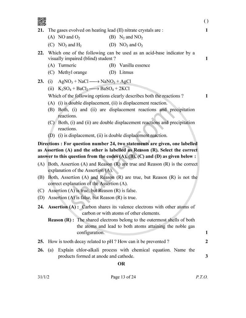 Science 2025-2026 Class 10 - CBSE (Central Board of Secondary Education) question paper with PDF download