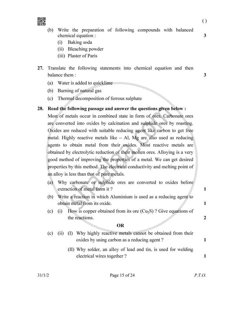 Science 2025-2026 Class 10 - CBSE (Central Board of Secondary Education) question paper with PDF download